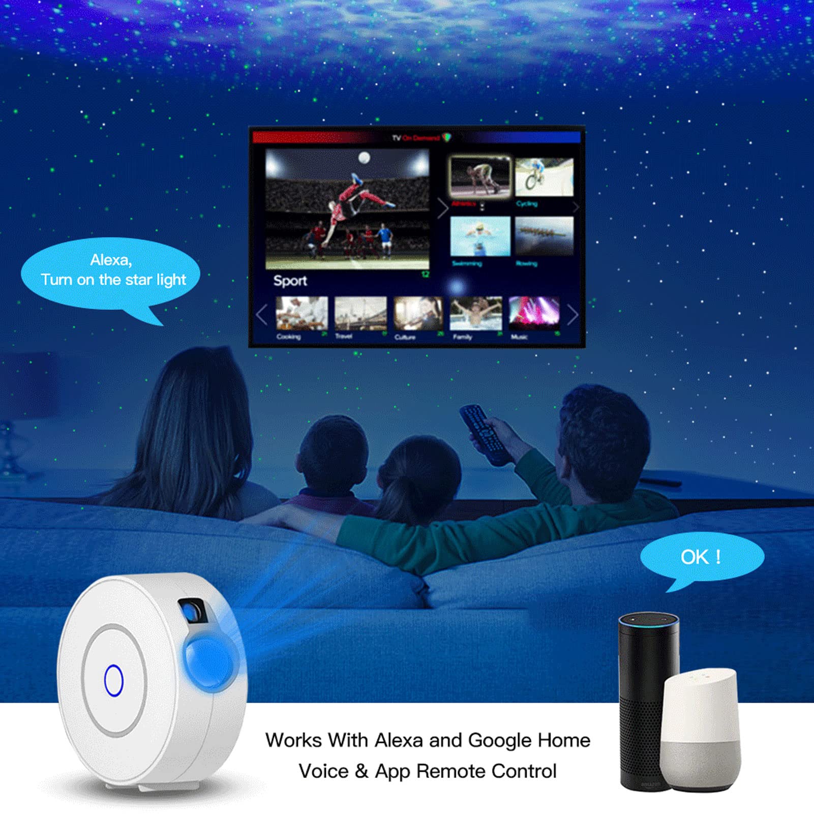 Lámpara de iluminación NiNight, proyector de estrellas LED, lámpara de estrella romántica con control de aplicación, proyector de luz nocturna de estrella romántica recargable for fiesta en dormitorio