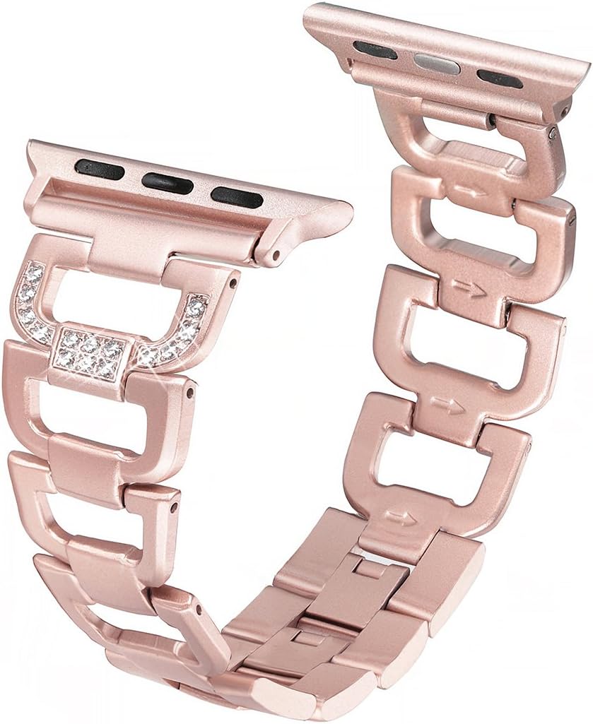 Secbolt Bling Bands Compatible with Apple Watch Band 38mm 40mm 41mm iWatch SE Series 8 7 6 5 4 3 2 1 Women Dressy Jewelry D-link Stainless Steel Wristband Strap, Rose Gold image