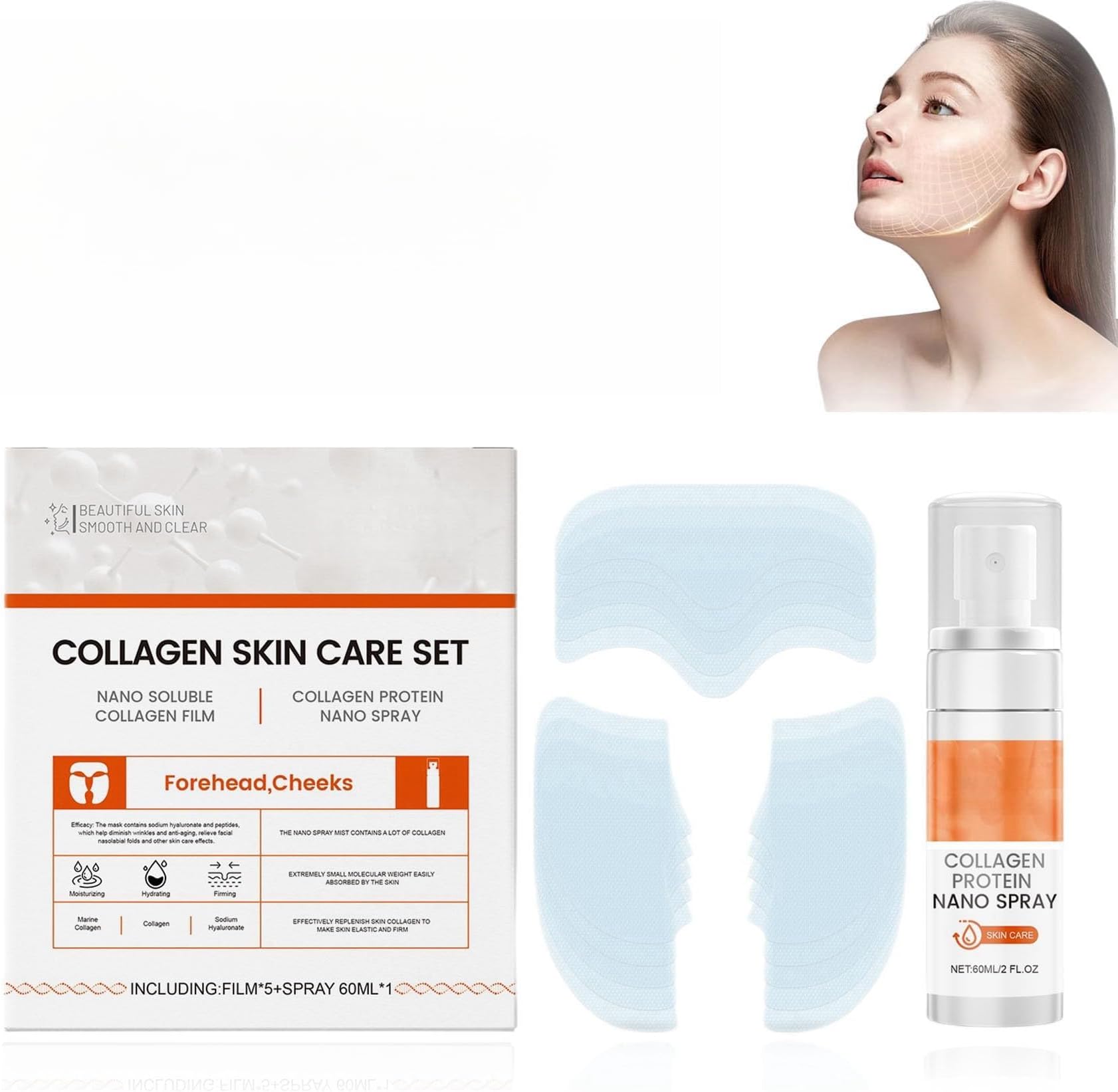 Azonee Hydrolyzed Collagen Patches, Pure Collagen Films, Highprime Collagen Film For Face&Neck, Soluble Collagen Hydrating Face Mask, Moisturizing, Improve Skin Elasticity, Reduce Fine Lines