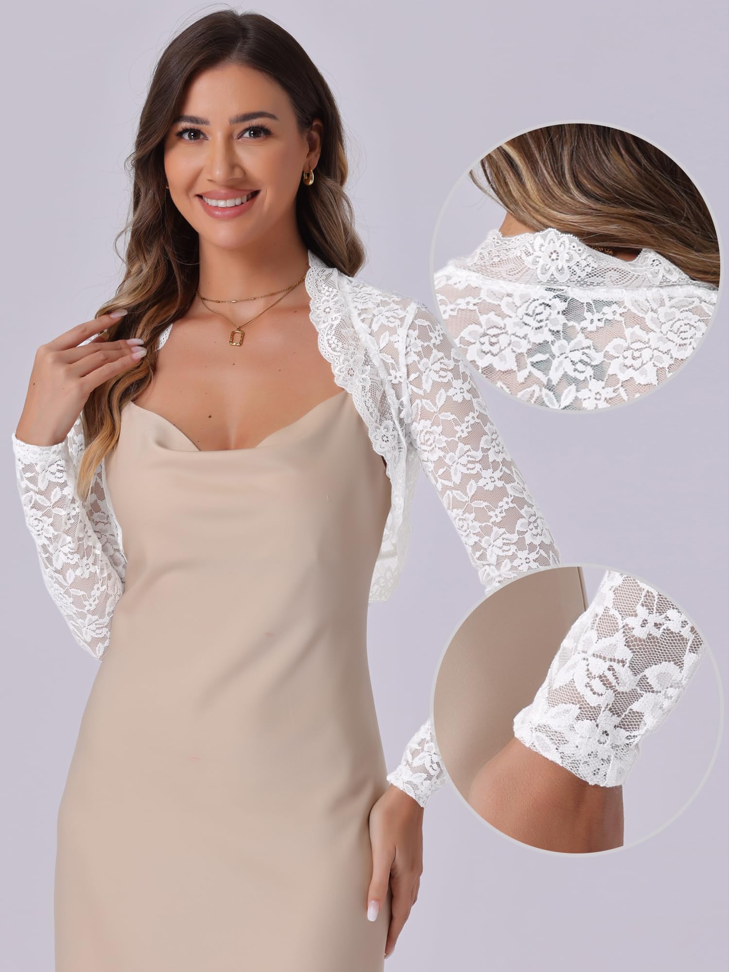 Allegra K Boléro en Dentelle Florale Femme Cardigan Court à Volants pour Robe de Cocktail Gilet Transparent Manches Longues Veste en Maillage