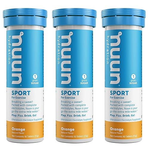 Nuun Sport: Tabletas de bebida mejoradas con electrolitos naranjas (3 tubos de 10 pestañas) (Nuun Active)