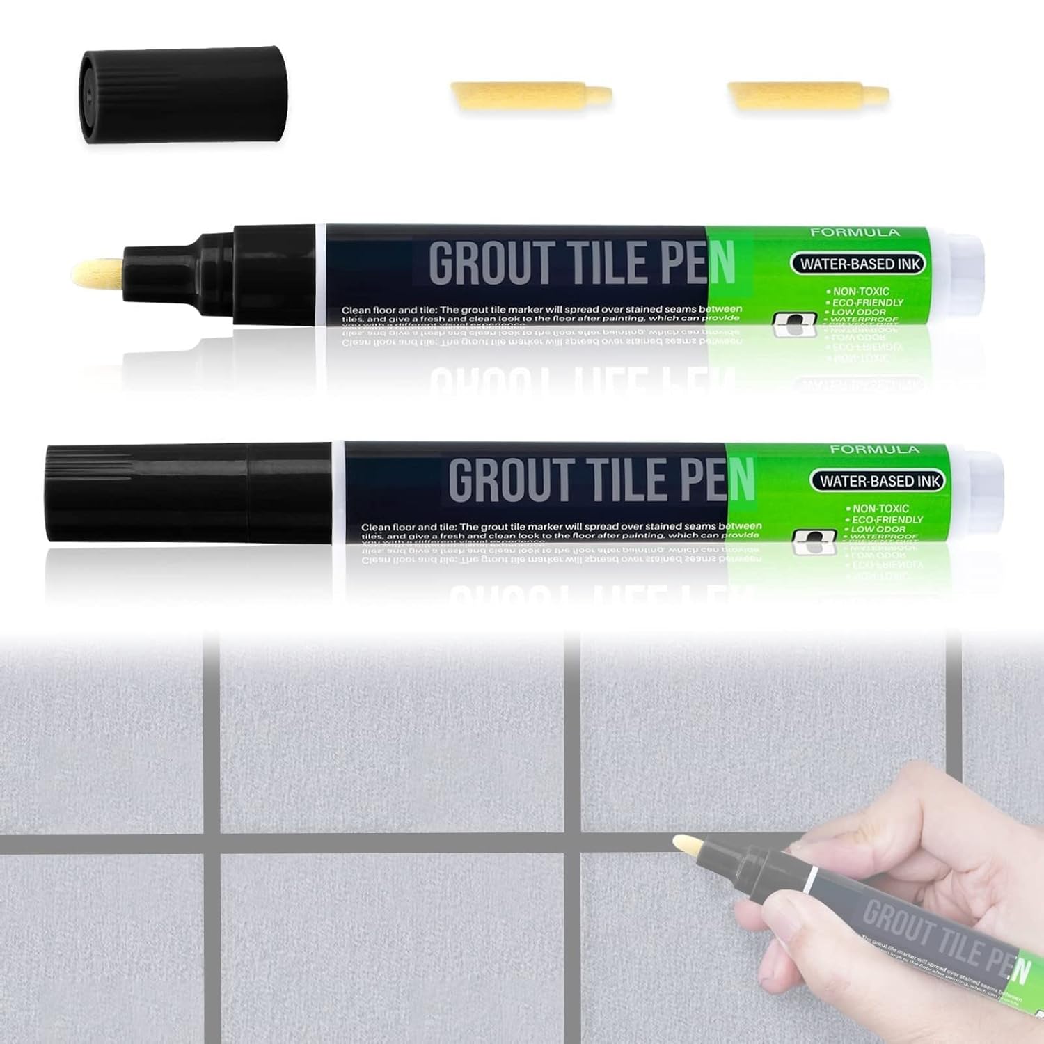 SOWBUD Black Tiles Grout Pen, 2PCS Grouting Repair Pen, Practical Tile