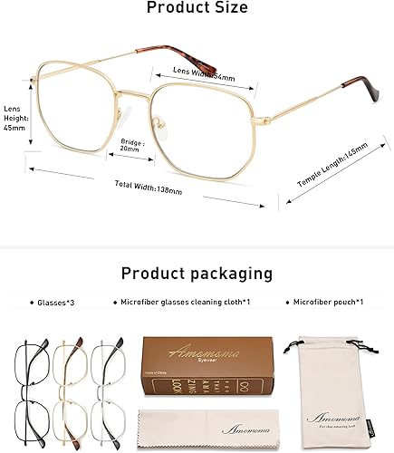 Miniatura 5 de Paquete de 3 lentes de lectura cuadrados retro para hombres y mujeres, clásicos con bloqueo de luz azul, para lectura de computadora, marco de metal