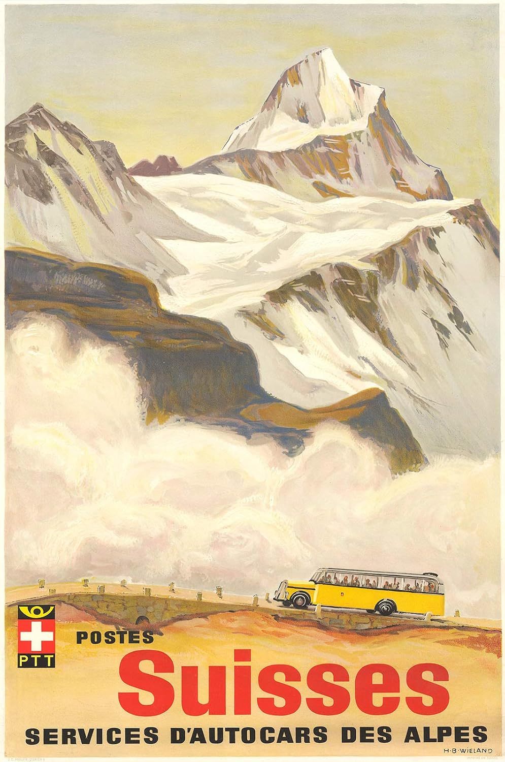 Historic Pictoric Post Car Switzerland - 24in x 16in Vintage Swiss Poster Print