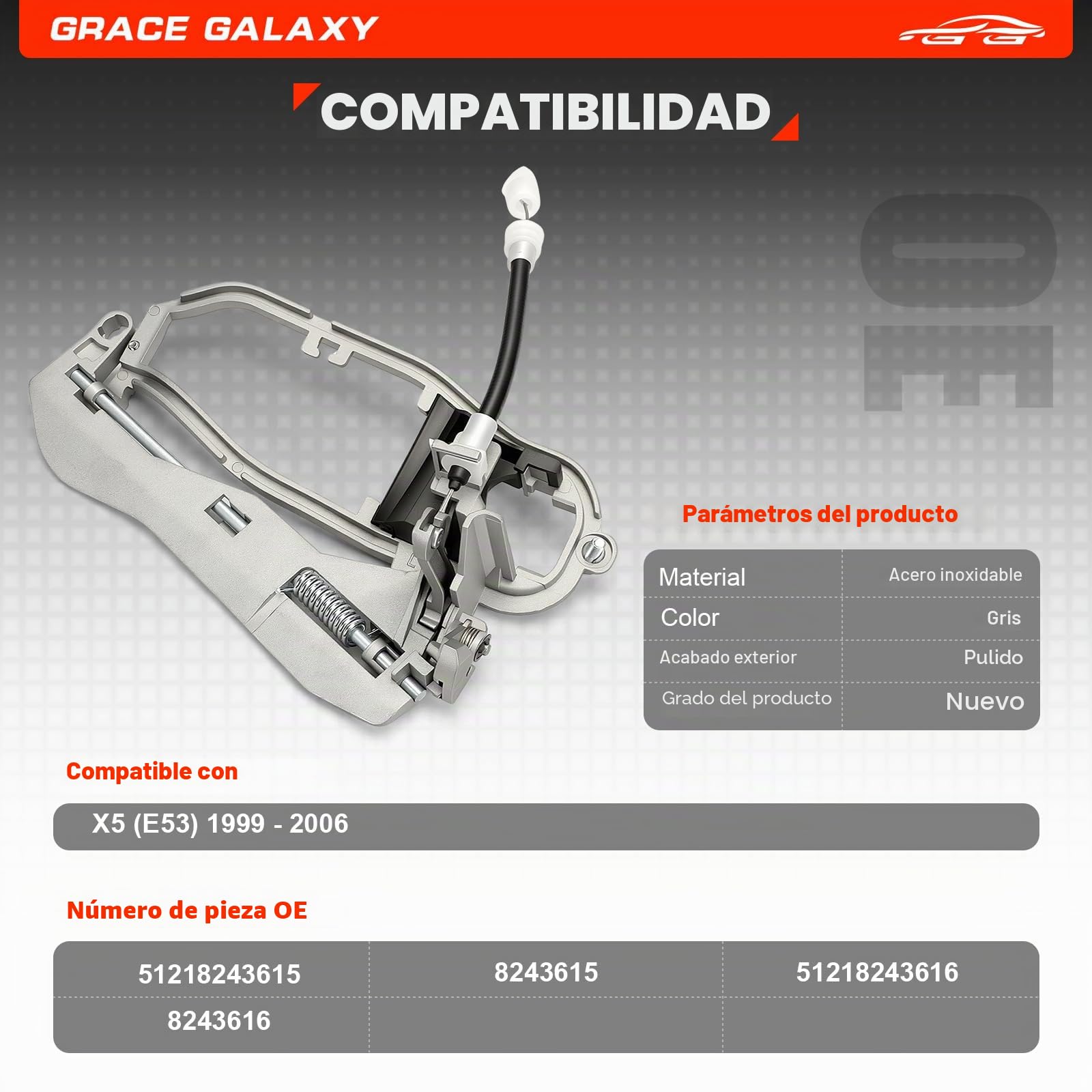 GRACEGALAXY 2 Soportes de Manilla de Puerta para X5 E53 | Soporte de Manija Delantero Izquierdo + Derecho,51218243615 51218243616
