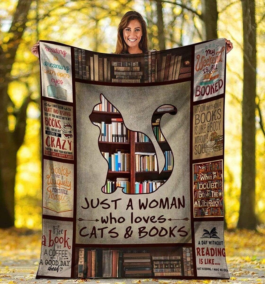 Just Woman Who Loves Cats and Books Blanket, Sherpa Fleece