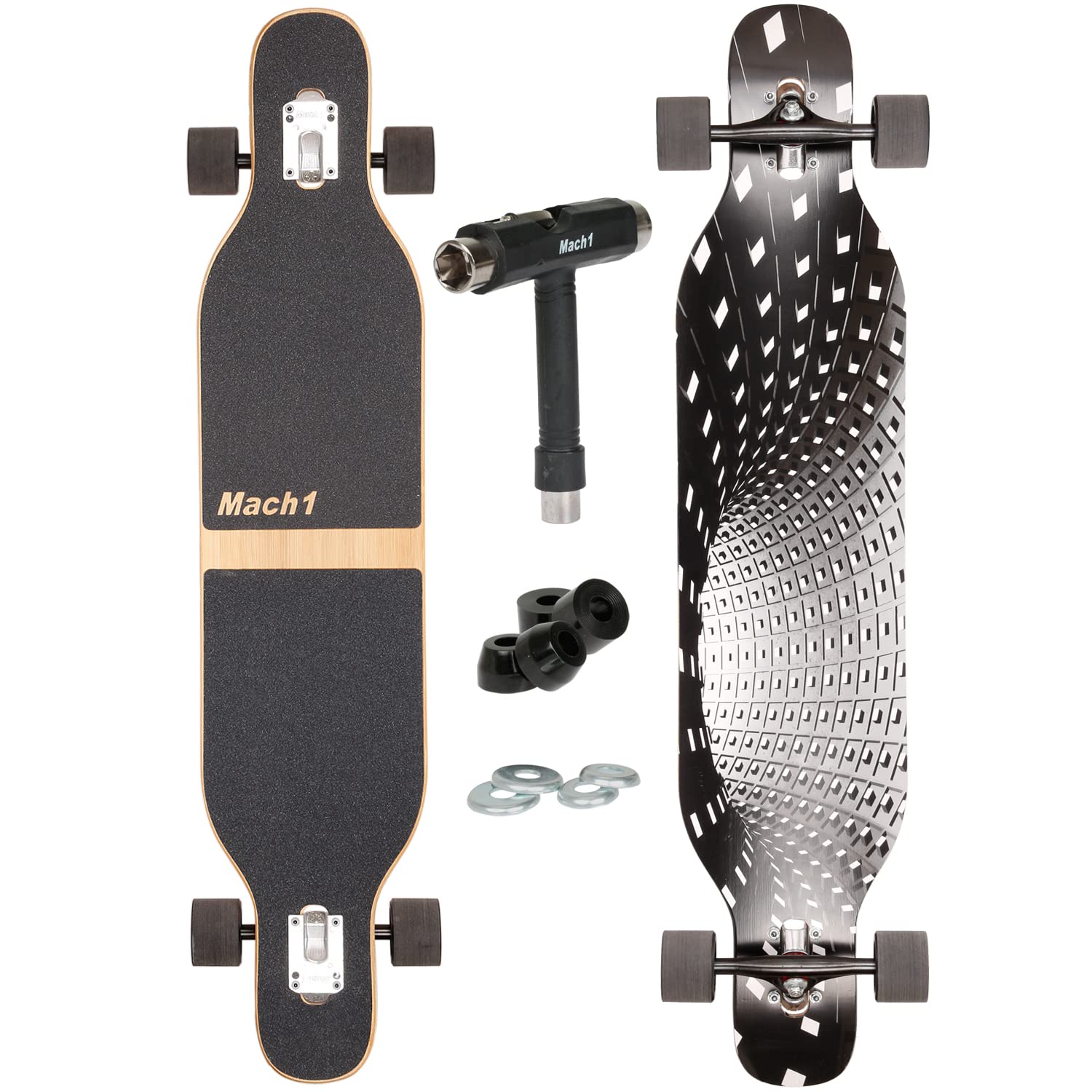 FunTomia Longboard Camber avec roulement à billes Mach1 en céramique Flex1 Drop Through Cruiser Freeride Skaten Planche complète avec outil en T
