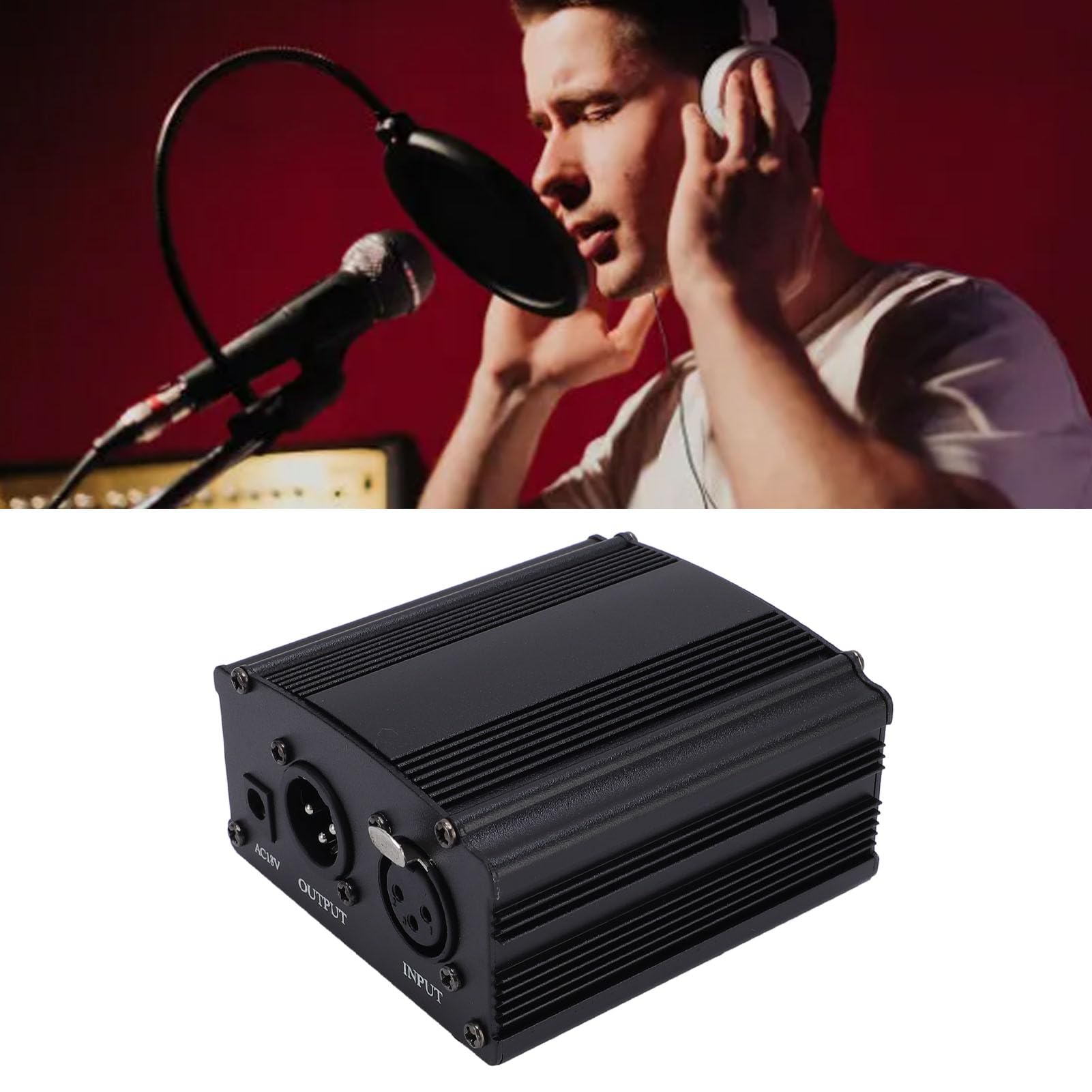 Power Aluminum Alloy 48V Power Supply High Stability for Condenser Microphone Music Recording Material