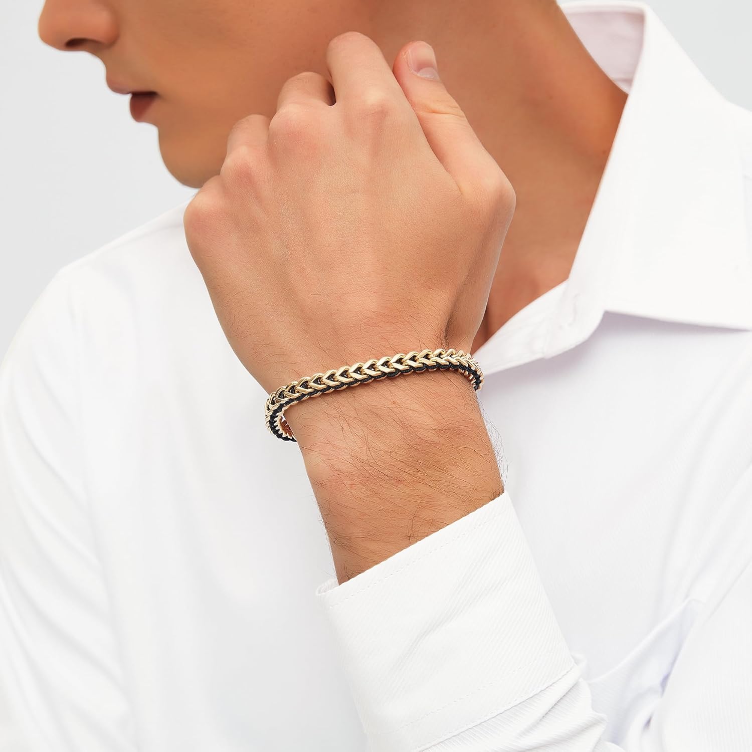 18K Gold Plated Bracelets for Men Graduation Gifts for Man Dad Son Grandpa Husband Boyfriend Him, Franco Link Chain Stainless Steel Adjustable Beads Mens Bracelet