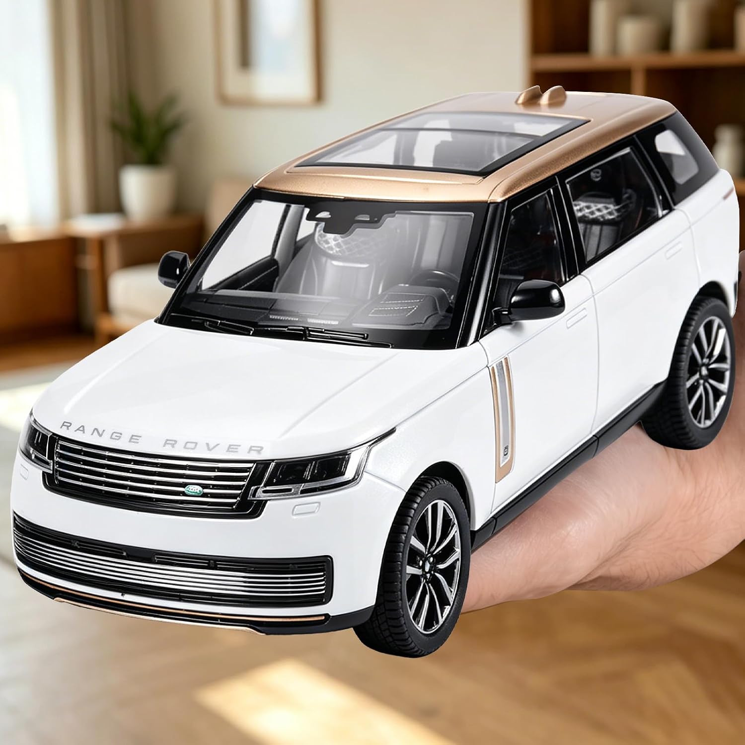 Toy Car Model 1/24 Diecast Cars Compatible with Land Rover Range Rover Off-Road SUV Collect Model Car Kits for Adults and Boys Metal Toy Cars for Kids Age 3+ Pull Back Cars with Light and Sound（White）