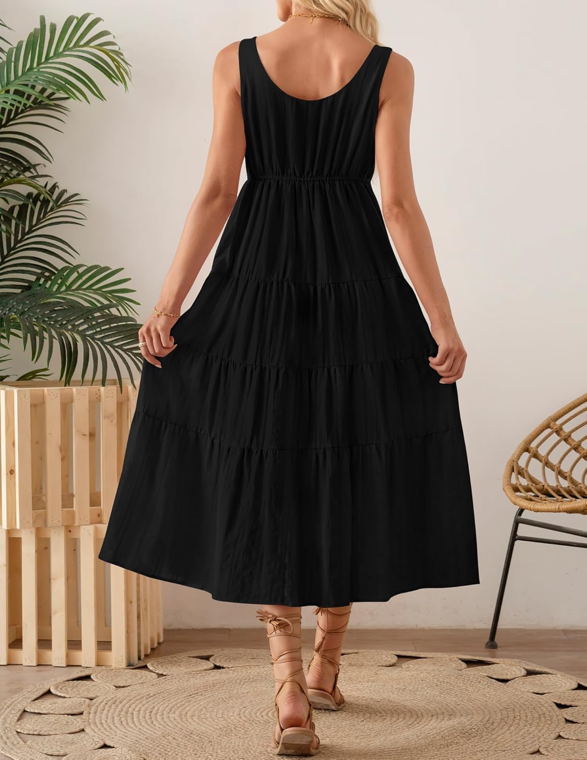 ZESICA Women's Summer Sleeveless Dress Casual Backless Loose Flowy Tiered Sundress Beach Cover up Tank Dresses - Image 4