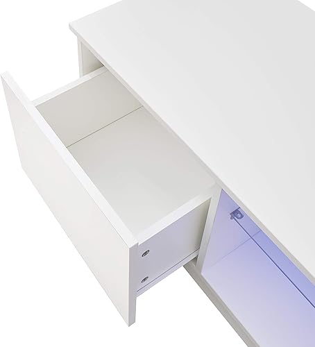 Miniatura 6 de ACONUP Moderno soporte de TV LED blanco para TV de 55 pulgadas centro de entretenimiento de alto brillo con cajones de almacenamiento y estantes