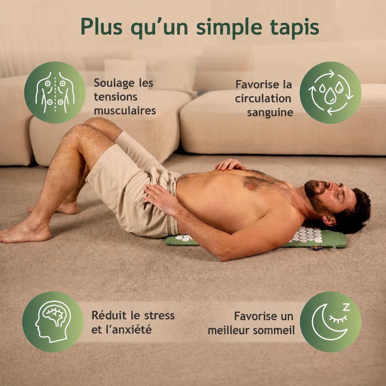 Tapis pour acupression Mysa: L'authentique suédois en fibres naturelle Eco - N.1 au Monde | fleurs à 33 pointes | avec Audio et Tutoria