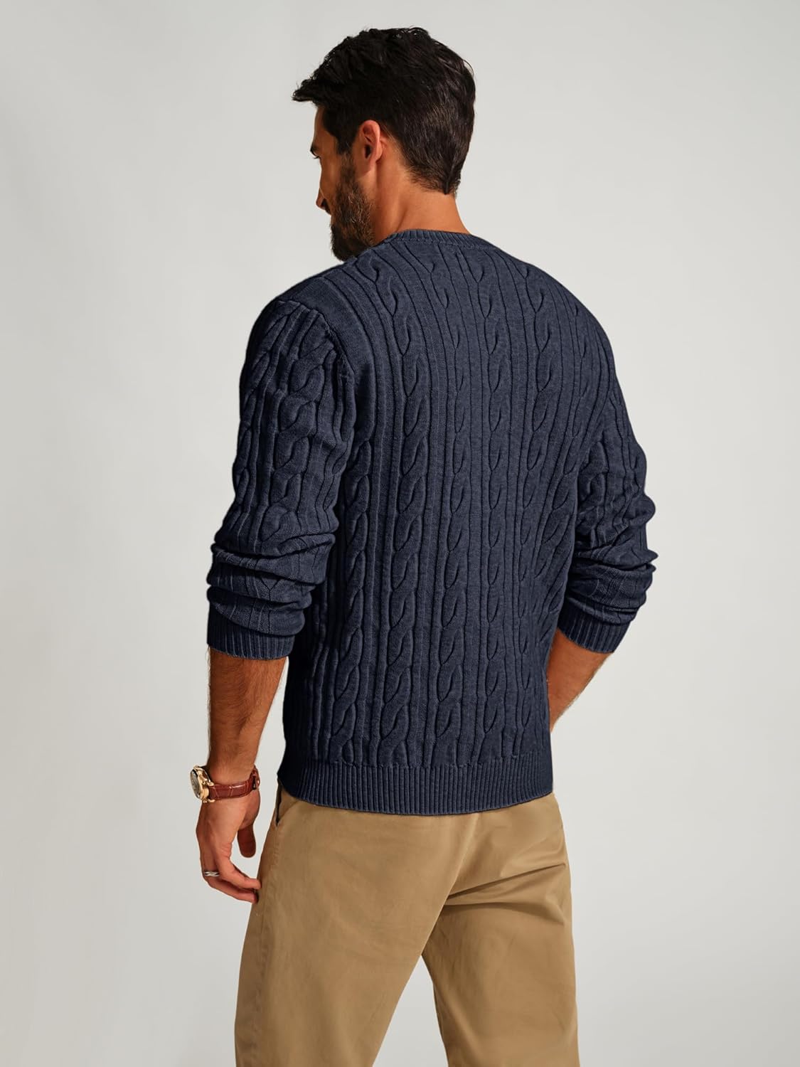 PJ PAUL JONES Mens Sweater Crewneck Cable Knit Pullover Sweater Casual Twist Textured Sweaters - Image 3