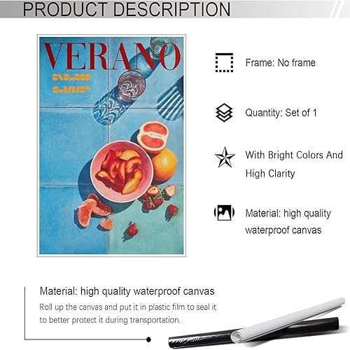 Miniatura 2 de Verano Endless Summer Posters Retro 70s Travel Food and Fruit Lienzo Arte de pared Fresa Toronja Melocotón Impresiones Pintura para el Hogar