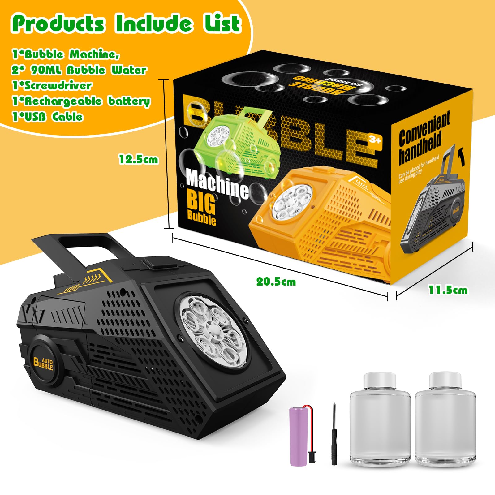 PANACARE Seifenblasenmaschine, Automatische Seifenblasenmaschine 10000+Blasen/Min mit Wiederaufladbare Akku|2*Seifenblasenlösung|Bunte Lichter, Tragbar Bubble Machine für Geburtstag, Party, Hochzeit