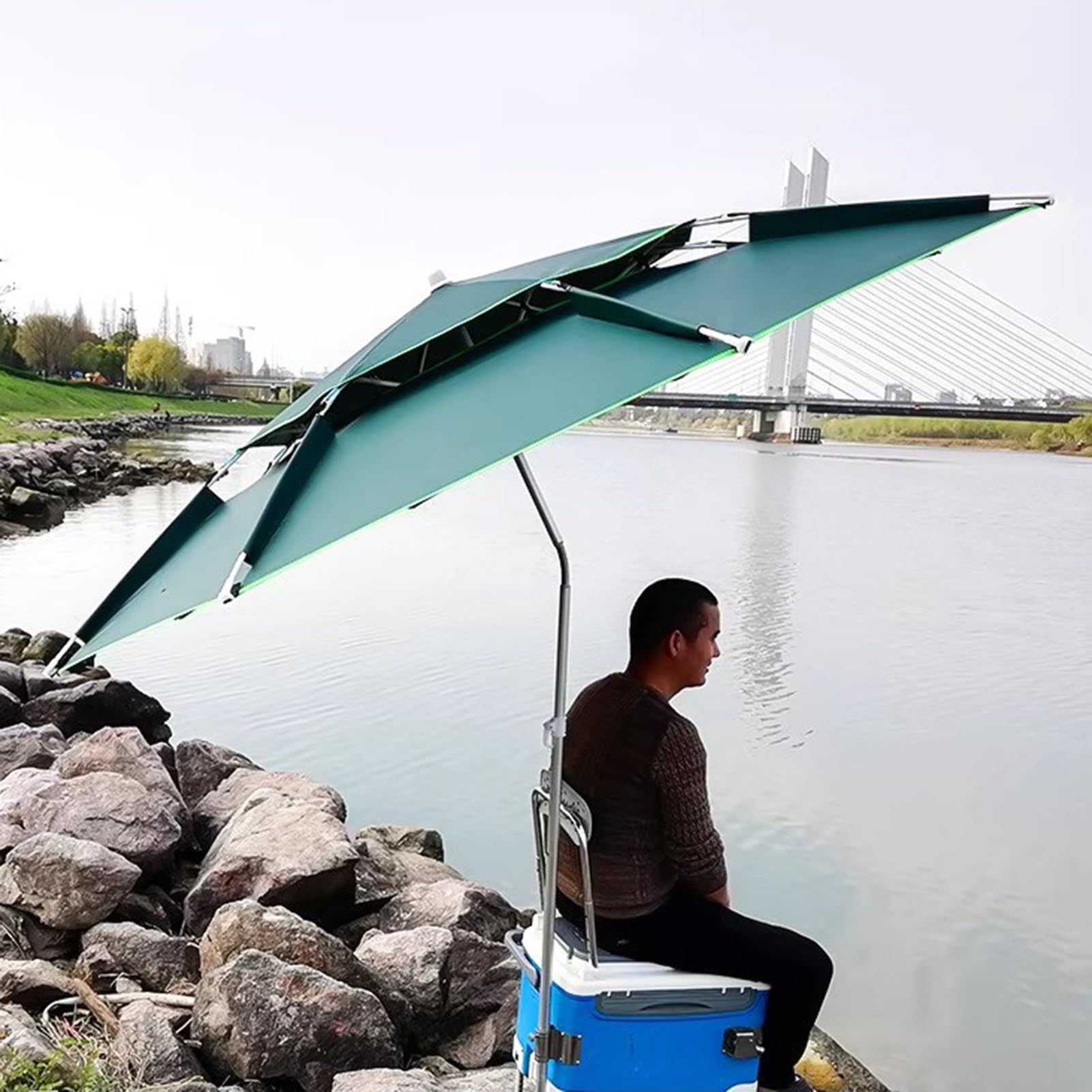 Parasol Wędkarski 6,5/7,2/7,9 Stopy Z Regulacją 360°, Wiatroszczelny Parasol Plażowy Upf50+, Parasol Ogrodowy Z Aluminiowym Drążkiem, 8 Żeber,Green-220cm/7.2ft