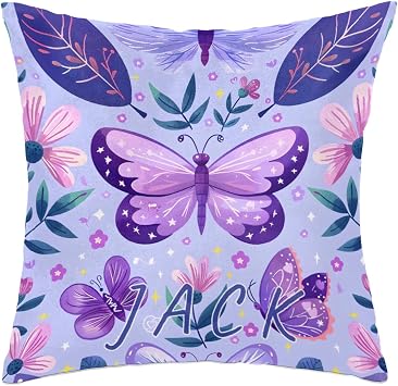 Custom Pillow Case Personalized Butterfly Pillow Throw Cover Squar Pillow Cover Pillow Throw Case Birthday Gifts for Girl 18 Purple Butterflies Greenery