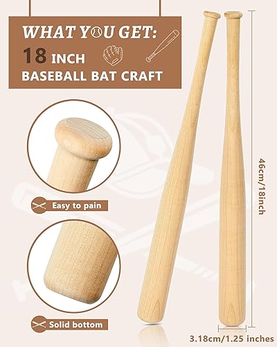 Miniatura 2 de Marsui Mini bate de béisbol de 18 pulgadas de madera sin acabar, pequeños bates de béisbol de madera sin pintar, bates de béisbol de madera sin