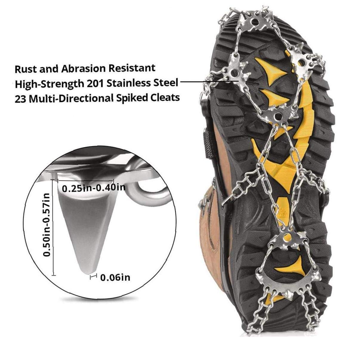 Traction Cleats Steigeisen, Ice Snow Grips für Schuhe mit 23 Edelstahlspikes zum Gehen, Joggen, Klettern, Wandern auf Schnee und Ice XL Black