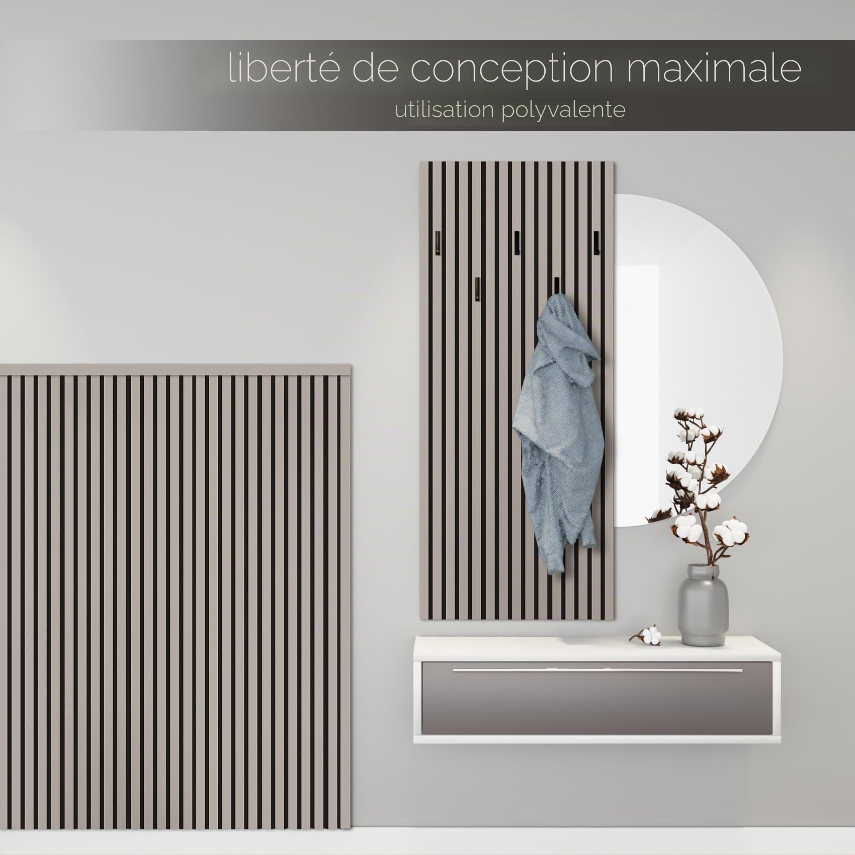 HEXIM Panneaux Acoustiques 138,5x60cm - Paroi à Lamelles Flexible Bois MDF Panneaux Muraux Revêtement à Lamelles Revêtement Mural (4 panneaux / 3,32 m² Sandgrey - APH02)