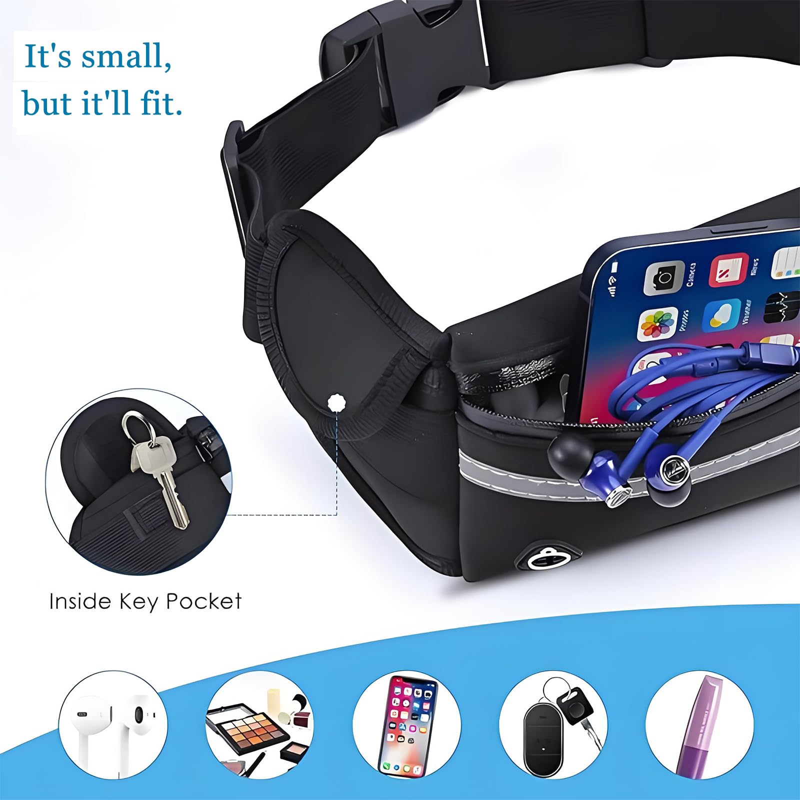 Marsupio Running Porta Cellulare Corsa Nero Donna Uomo Sport Fitness Ciclismo