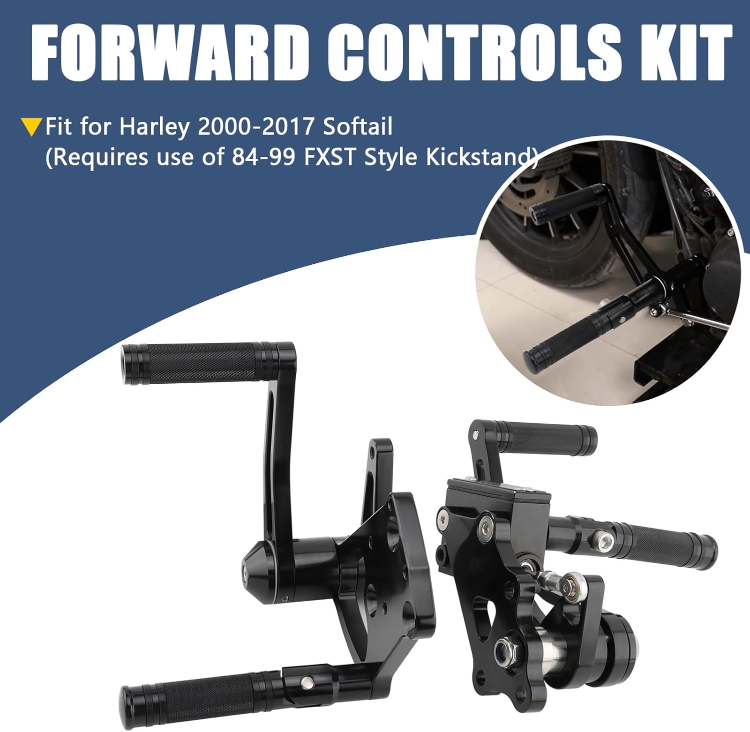 Forward Controls Foot Pegs Levers Linkages Kit Knurled For Harley 2000-2017 Softail Cross Bones Breakout Softail Springer Rocker C Night Train Heritage Springer Blackline (Black)