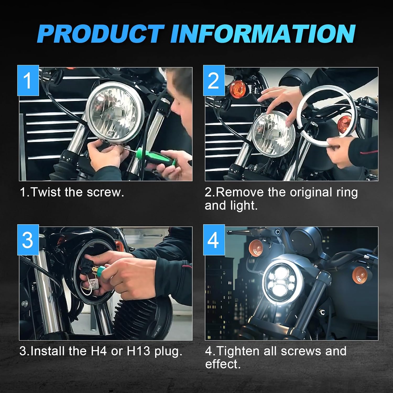 SUPAREE 5.75 Inch LED Motorcycle Headlight Plug & Play 5-3/4" Motorcycle Projection Headlight Compatible with Dyna Softail Deuce Wide Glide Sportster Indian Scout