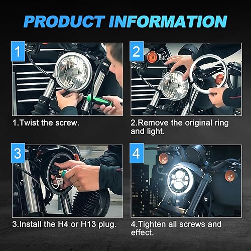 Miniatura 8 de SUPAREE Faro delantero LED de 5.75 pulgadas para motocicleta, Plug & Play, 5-34 pulgadas, compatible con Dyna Softail Deuce Wide Glide Sportster