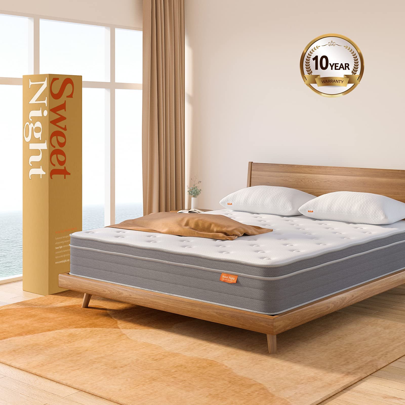 Sweetnight Materac 100 x 200 cm, materac ze sprężynami kieszeniowymi o doskonałej elastyczności punktowej, w stopniu twardości h3, wysokość 20 cm, materac zwijany (100 x 200 x 20 cm)