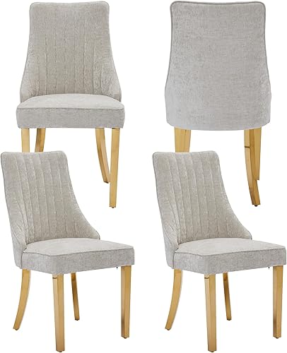 Miniatura 21 de Aoowow Juego de 4 sillas de comedor tapizadas de mezcla de lino, sillas de comedor copetudas con canales para cocina, patas de madera maciza, sillas