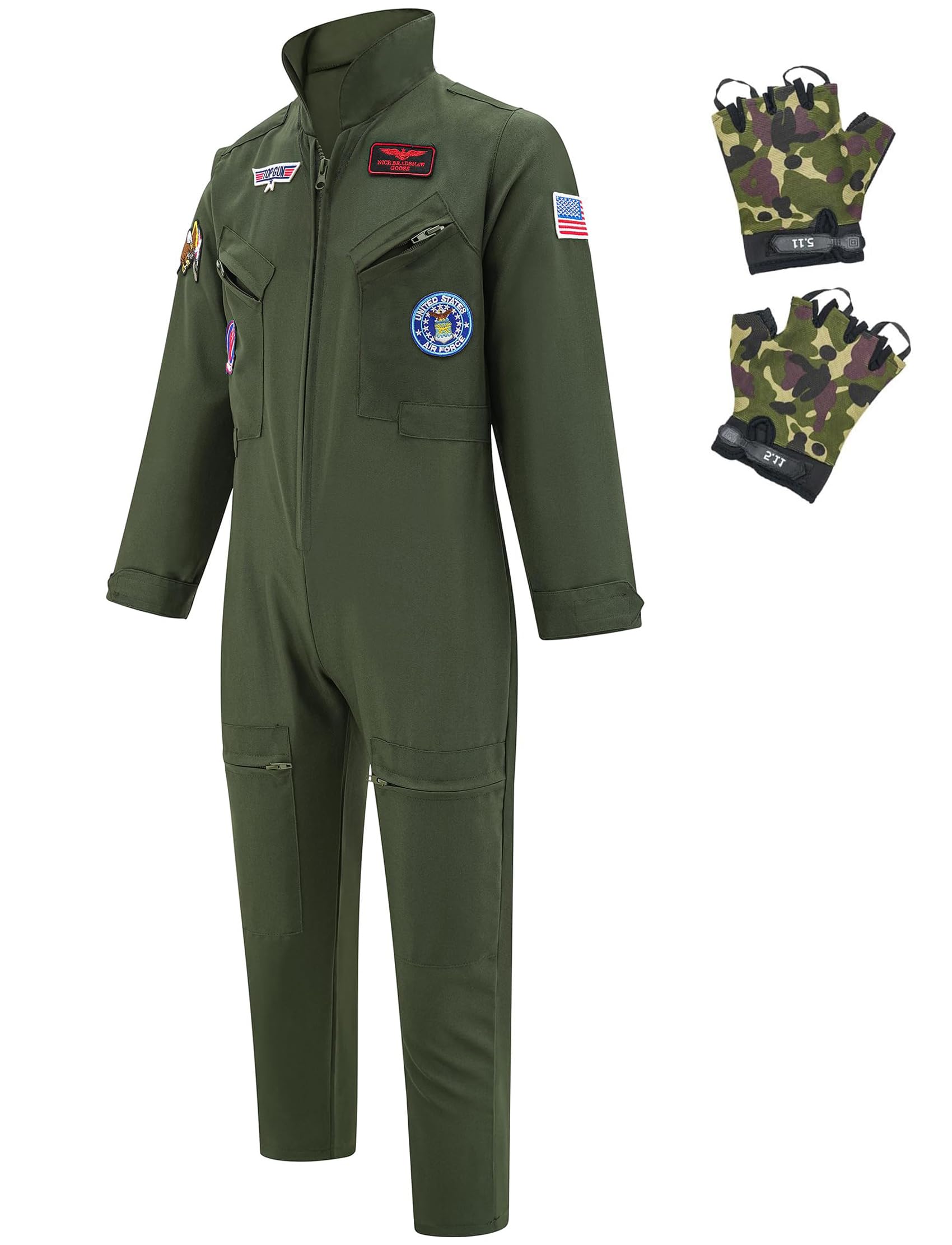 GZ-LAOPAITOUKids Fighter Pilot Costume, Boys Air Force Flight Suit, Aviator Dress Up Costume for Halloween Cosplay