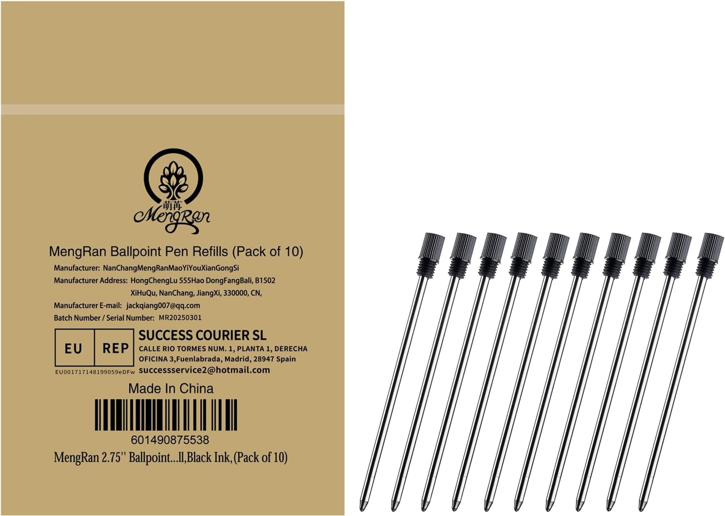 MengRan 2.75'' Mini Ballpoint Pen Refills, D1 Pen Refill (Remove Black Cap),Compatible with Swarovski Pen Refills (10 Pcs Black Ink)