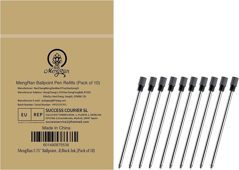 MengRan Recambios para bolígrafo de tinta Mini D1 de 2,75 pulgadas, tinta negra, paquete de 10 | Punta mediana de 1 mm, compatible con recambios de bolígrafos Swarovski, para bolígrafos Twist
