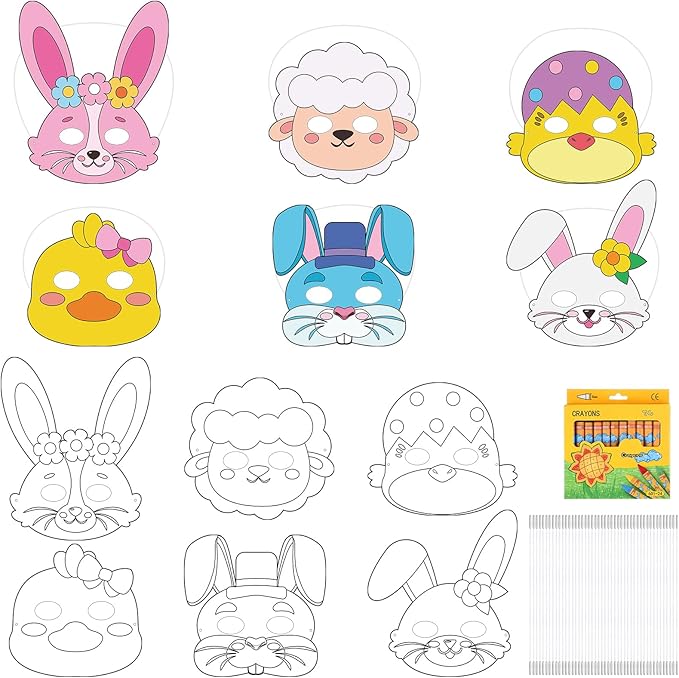 Amazon.com: Motionchic 30 Sets Easter Mask Craft Kit for Kids DIY Color ...