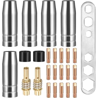 25-Piece Wear Parts Set Welding Accessories Suitable AK-15/MB-15 MIG Schutzgasschwei ger t Zubeh r5 x Gasd sen15 x Powerd sen M6 08 mm2 x D senstiel2 x Isolatoren1 x Schraubenschl ssel