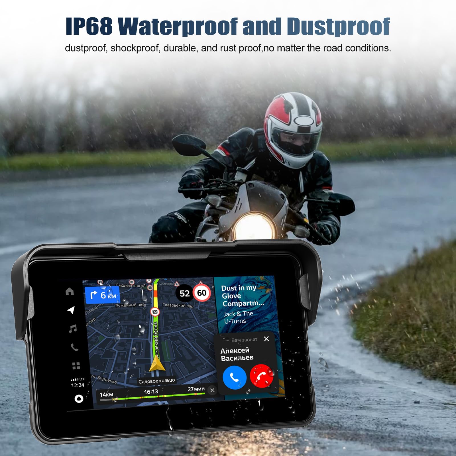 CAMECHO [sans Fil] Écran Moto 5 Pouces IPS HD sans Fil CarPlay & Android Auto Wireless, GPS, Nav, IP68, Bluetooth Moniteur Universel avec Réglage EQ pour Motos