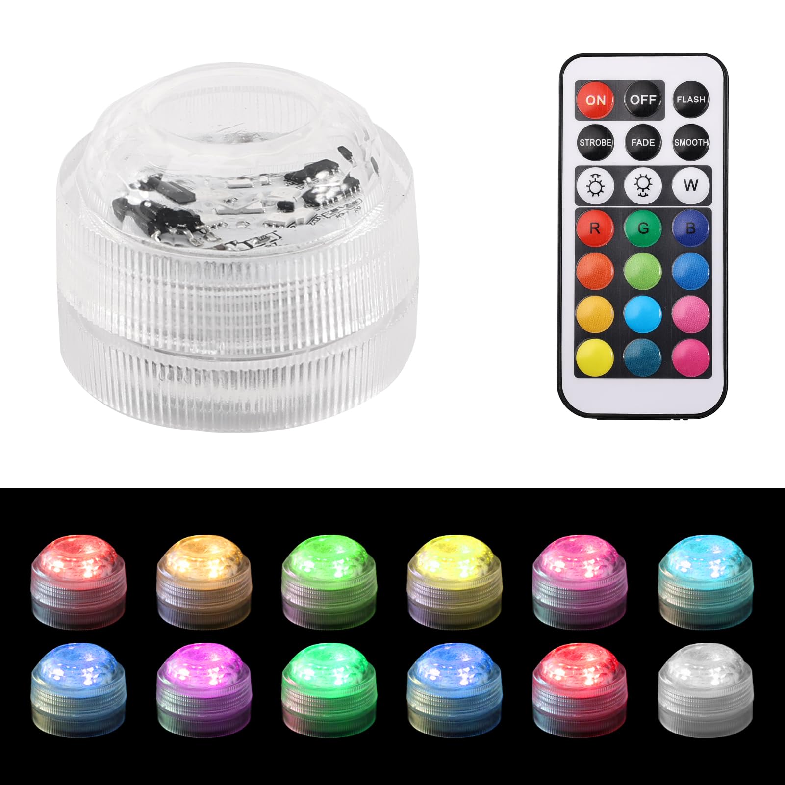 Begonia Pack of 12 Underwater Light, Mini LED Light with Remote Control, Multicoloured RGB Pool Lights, LED Waterproof