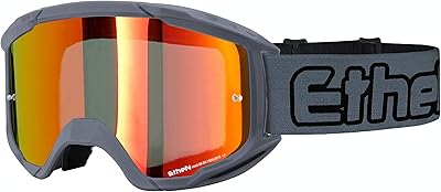 ETHEN Maschera Motocross e Enduro, Lente Cilindrica Specchiata, Clearfog (Antiappannamento), in policarbonato con Filtri, Elastico Intercambiabile, Made in Italy