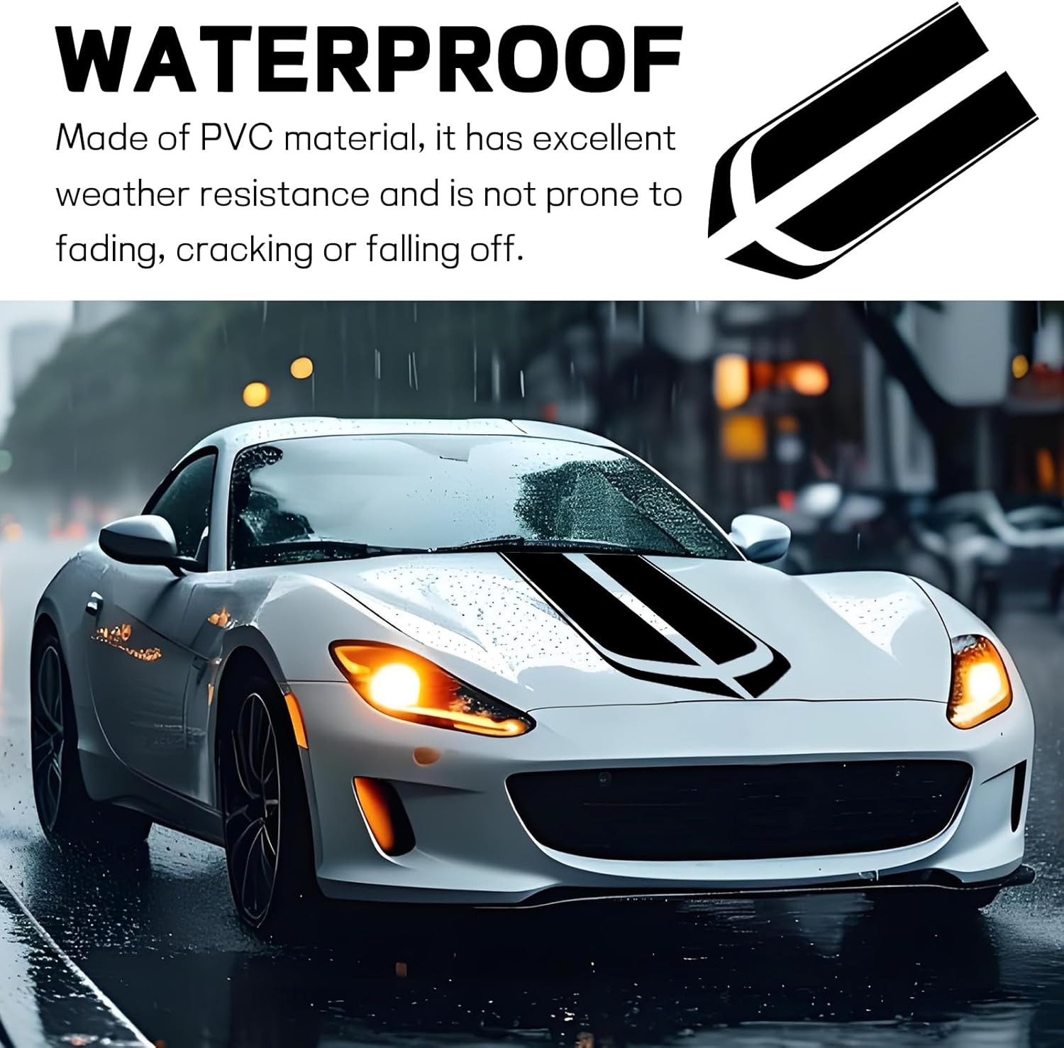 Wuyaoyao Car Hood Decal Sticker, Modified Racing Stripe Decal for Cars, Auto Bonnet Hood Body Bumper Graphic Stickers, Universal Vinyl Decals Decoration Car Accessories for SUV Truck (Black)