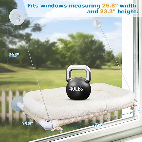 Miniatura 7 de Hamaca para ventana para gatos, resistente al agua, sin desorden, para gatos grandes, hamaca con ventosa fuerte con cubierta de franela, asiento