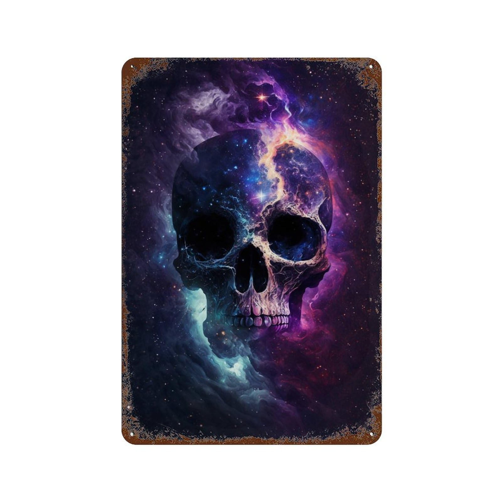 Cosmic Skull Art Print-10 11.8"x7.9" Distressed Metal Wall Sign, Retro Wall Decor for Garage, Bar And Workshop Decor