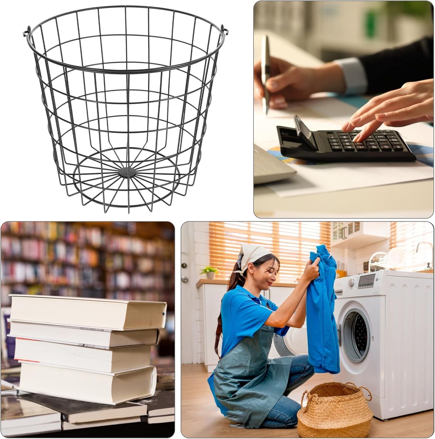 Kichvoe Iron Wire Laundry Hamper Laundry Storage Basket With Handles Iron Storage Basket Dirty Clothes Bin Fruit Magazine Toy Organizer for Rustic Farmhouse Decor11.40X11.40X10.02in