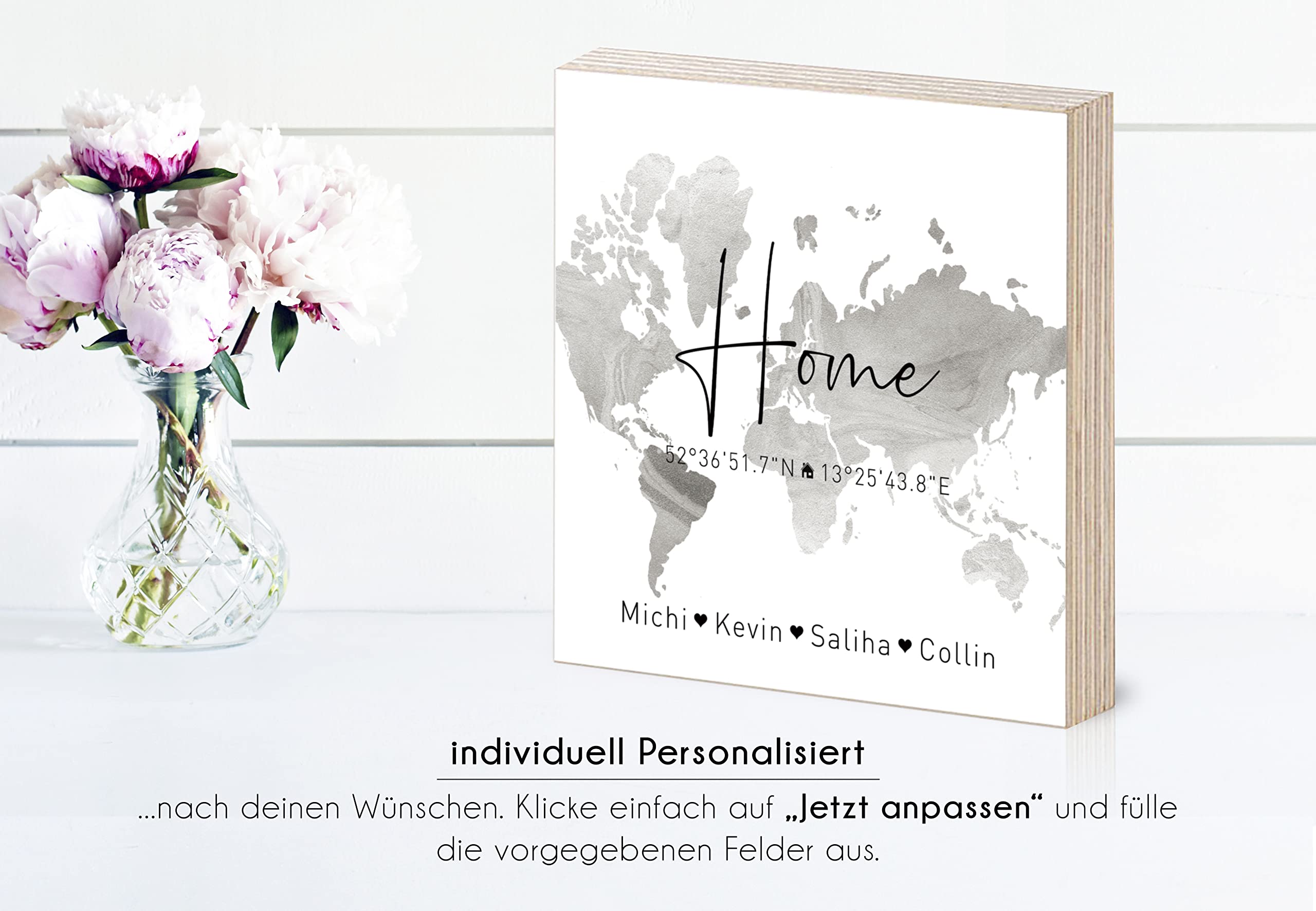 home personalisierte Koordinaten Holzbild Einweihungsgeschenk zum hinstellen aufhängen als Geschenk-Idee zum Hausbau Richtfest Einzug Eigenheim Wand-Bild (Schwarz&Weiß)