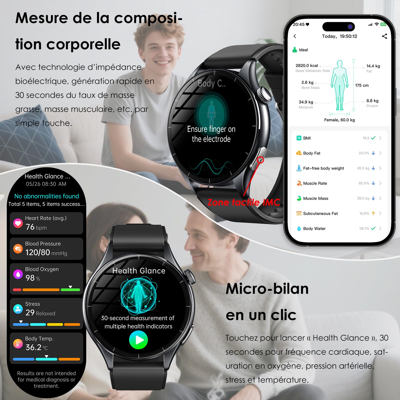 2026 Montre Connectée Homme avec ECG/HRV/Tension Artérielle/Sport/Sommeil | Smartwatch Santé avec Emotions/Fatigue, 1,56" AMOLED,24H Fréquence Cardiaque/SPO2/Température Corporelle,Appel Bluetooth/SOS