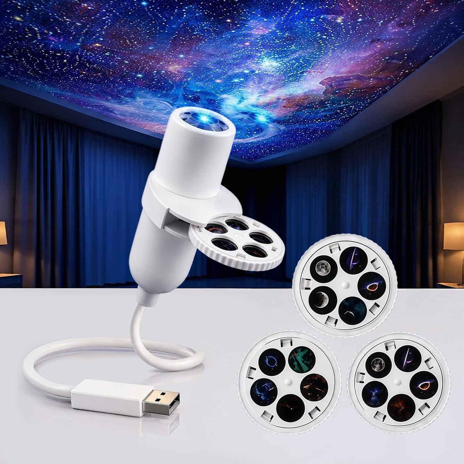 KQLHLHDYZ Night Light Projector, HD Dynamic 5D Holographic Night Light Projector, Plug and Play HD Star Projector, 360° Adjustable HD Galaxy and Ocean Projector for Bedroom Ceiling
