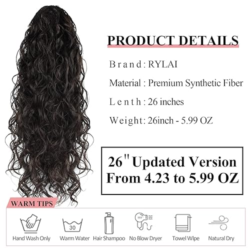 Miniatura 4 de Extensiones de cola de caballo rizadas y sueltas con cordón, para mujeres negras, extensiones de cabello grueso, largo, rizado, ondulado, con clip