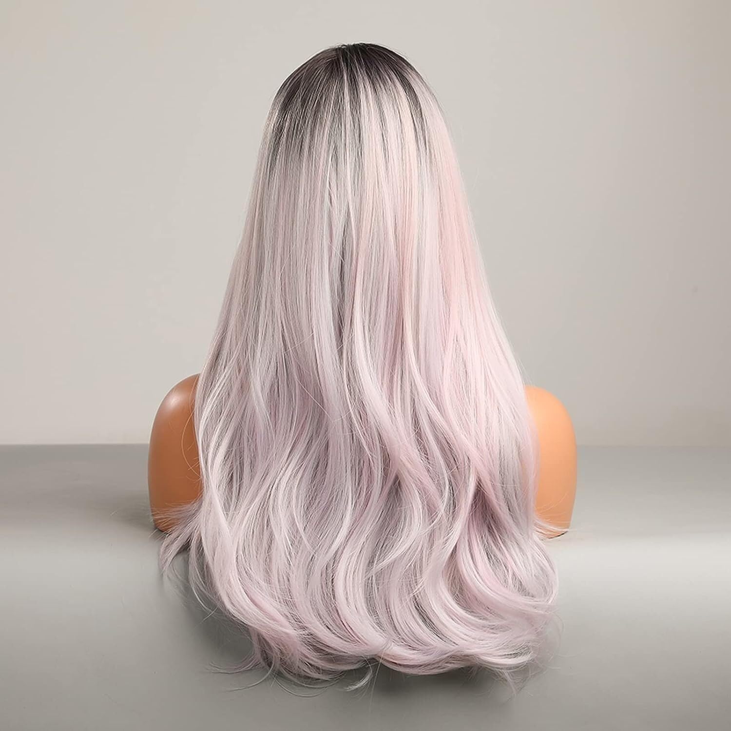 Pink Ombre Silver White Wig Blush Pearl | Pink Ombre White Long Wavy Synthetic Lace  main image 3