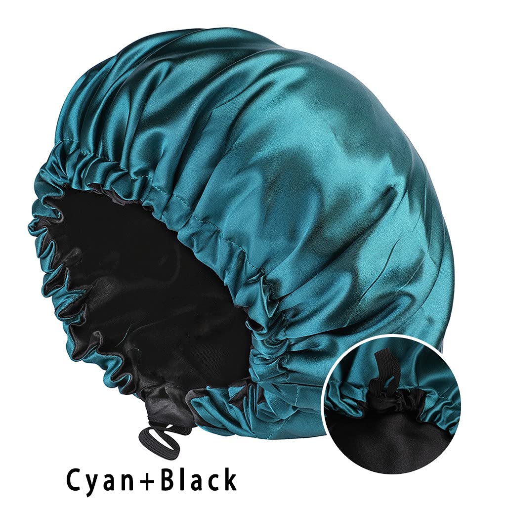 2 Pcs Satin Sleep Cap for Women Long Hair Silk Bonnet for Curly Hair bonnet for Sleeping Extra Large Double Layer Adjustable Satin Bonnet for Women - Image 4