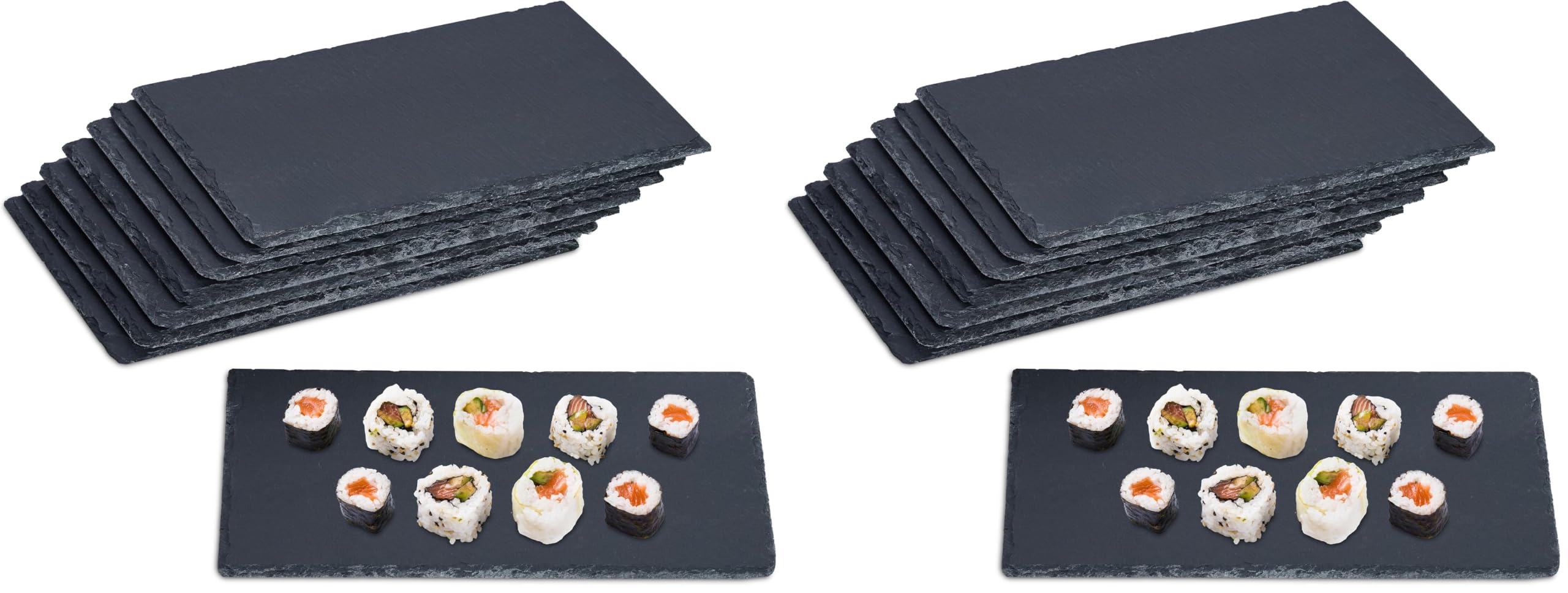 Relaxdays Schieferplatte, 8er Set, rechteckige Servierplatte, 26 x 16 cm, für Käse, Sushi, Desserts, Buffet, anthrazit (Packung mit 2)
